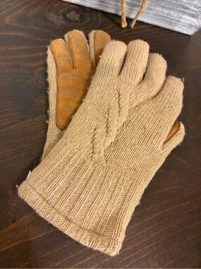 L.L. Bean Men's Tan Knit Deerskin Palm Gloves Medium Vtg